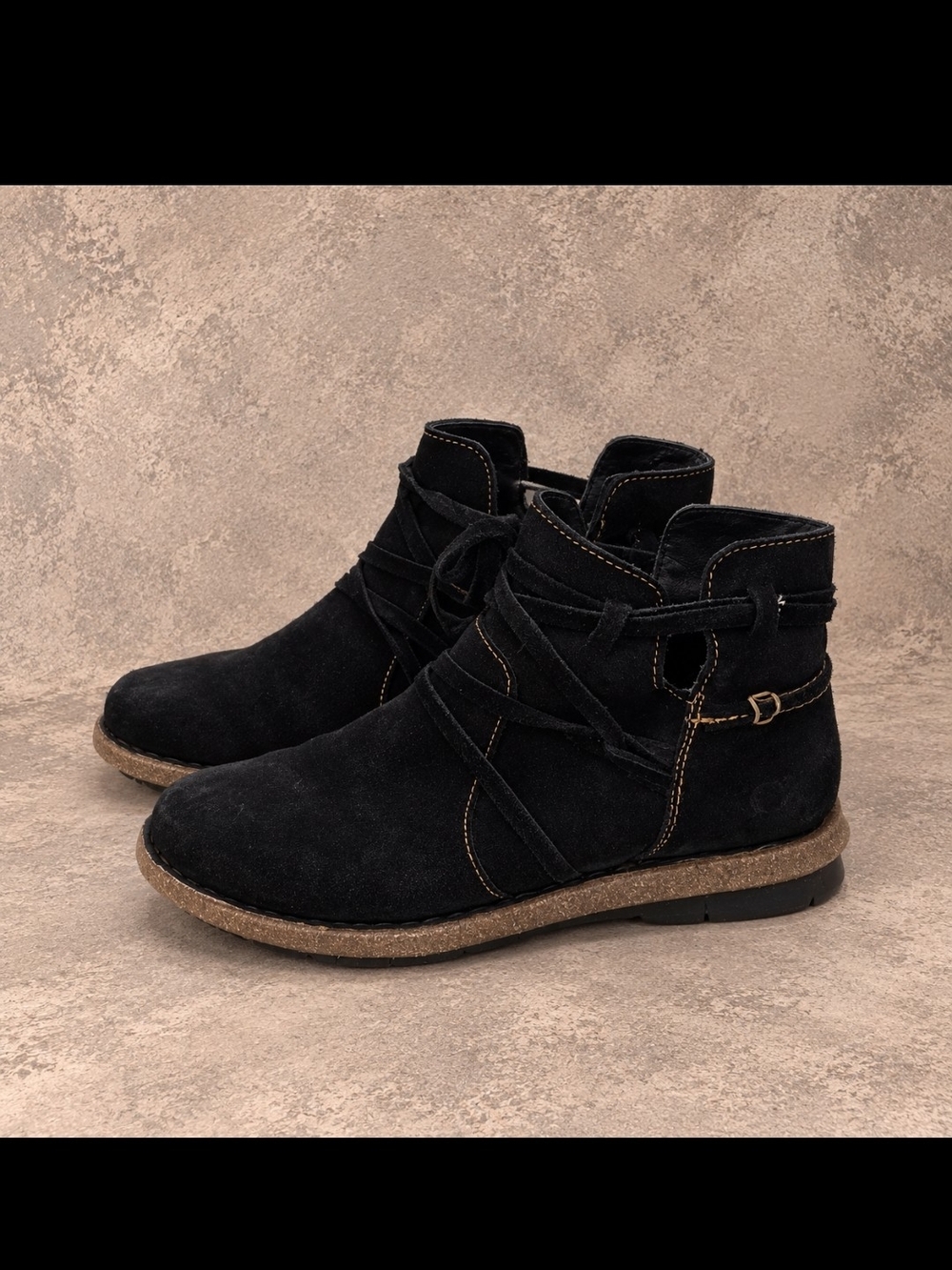 Born Black Suede Wrap-Strap Ankle Booties